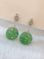 Icy Green Jade Safety Coin Earrings