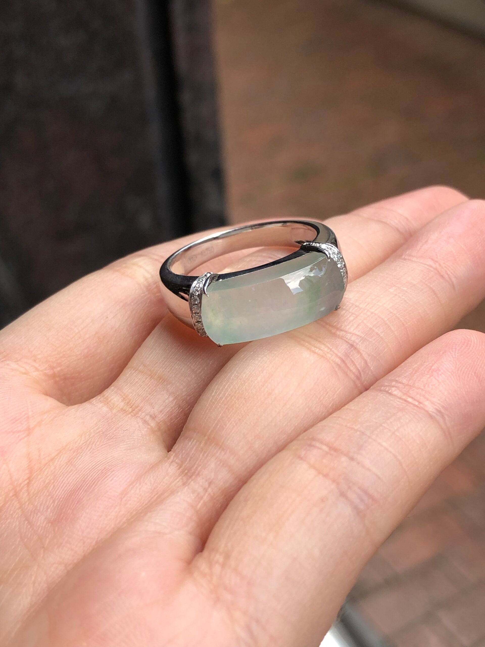 Icy with Green Jade Saddle Ring