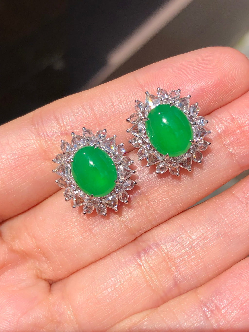 Icy Green Jade Cabochons Earrings