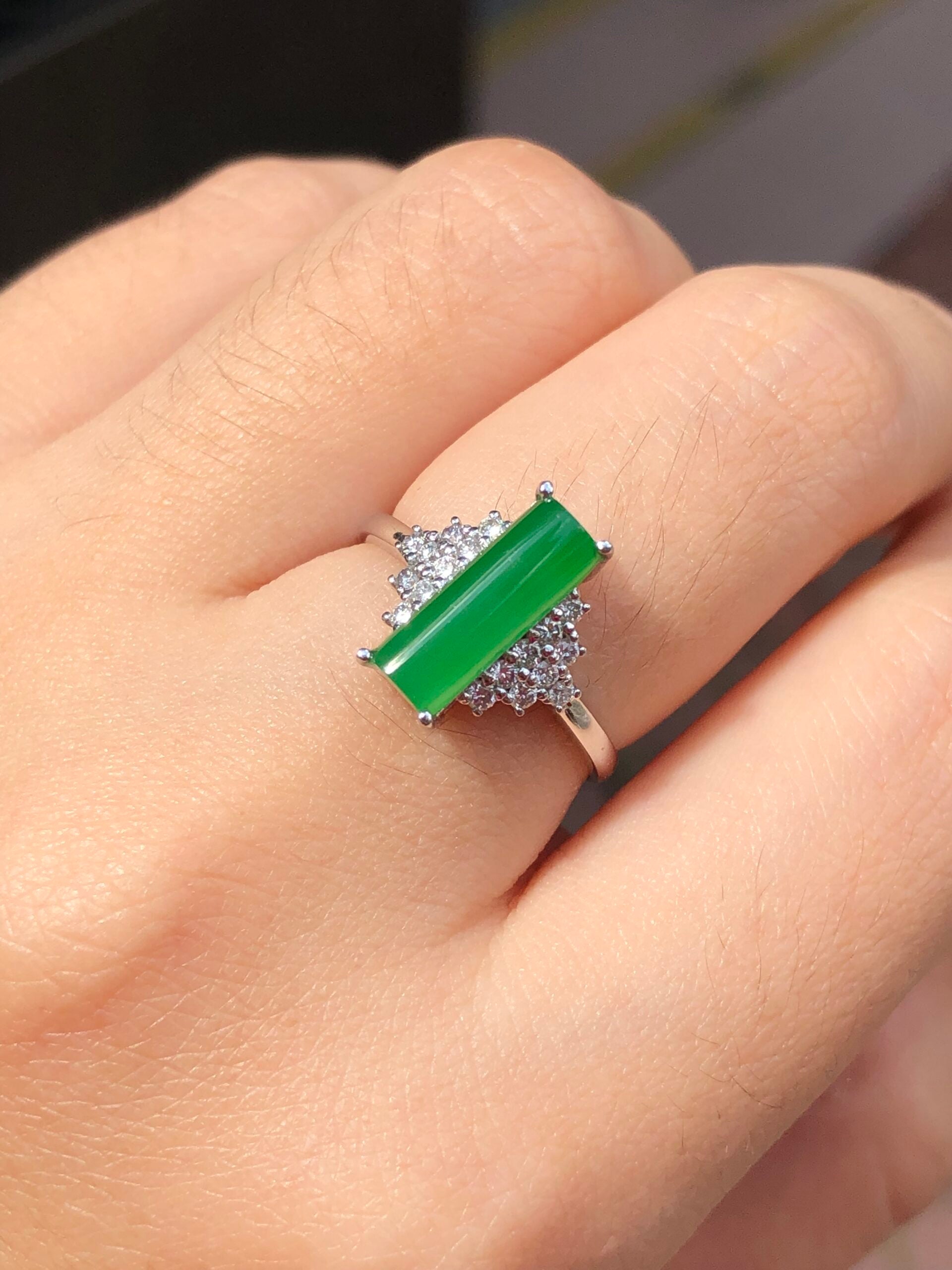 Green Jade Cylindrical Shaped Ring