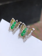 Green Jade Pea Pod Butterfly Earrings
