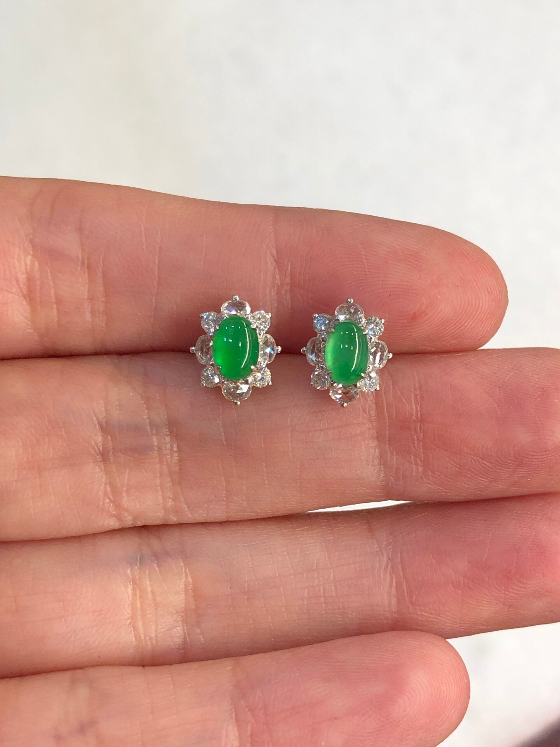 Icy Green Jade Cabochons Earrings