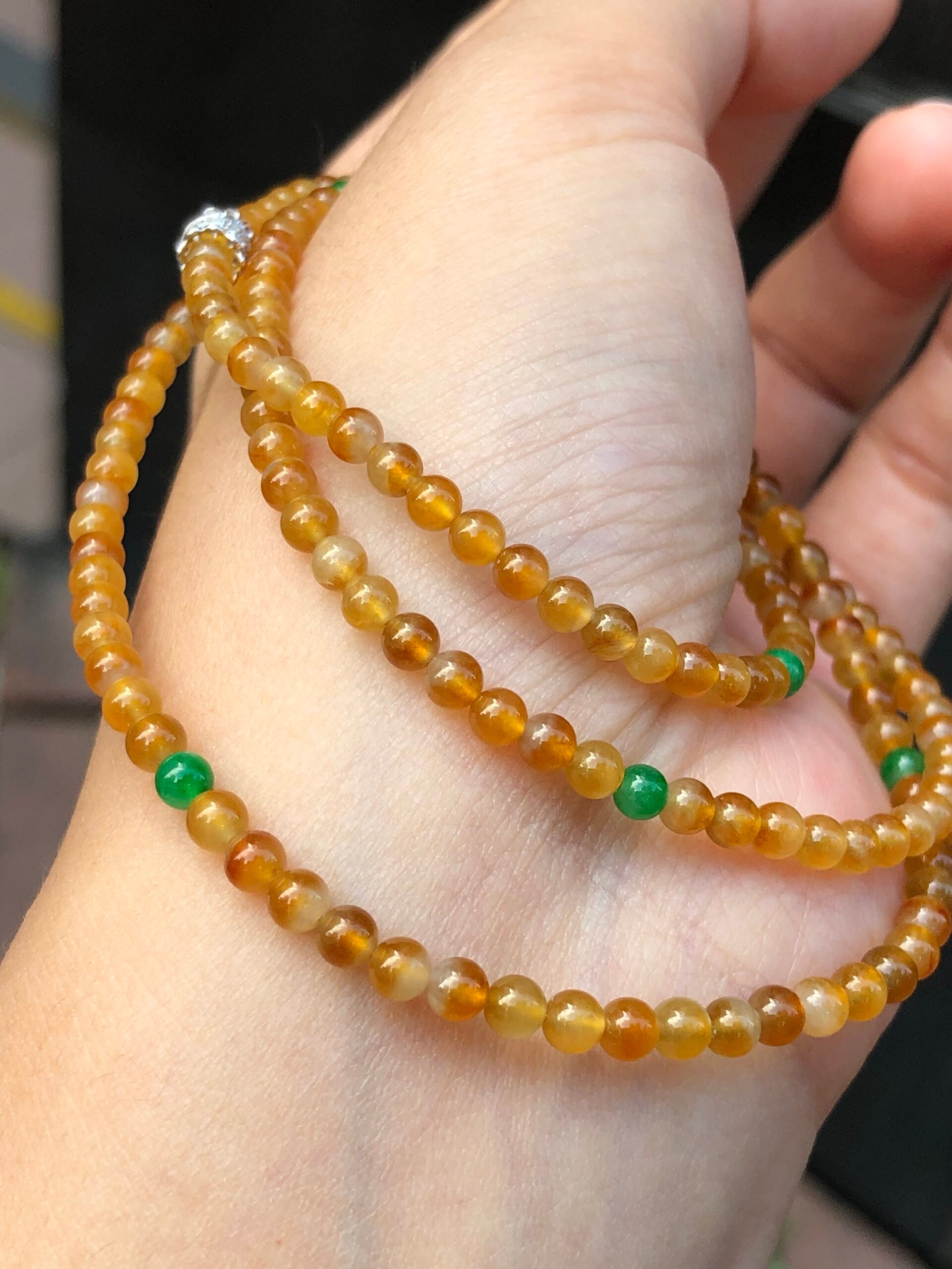 Icy Orange Jade Beads Necklace