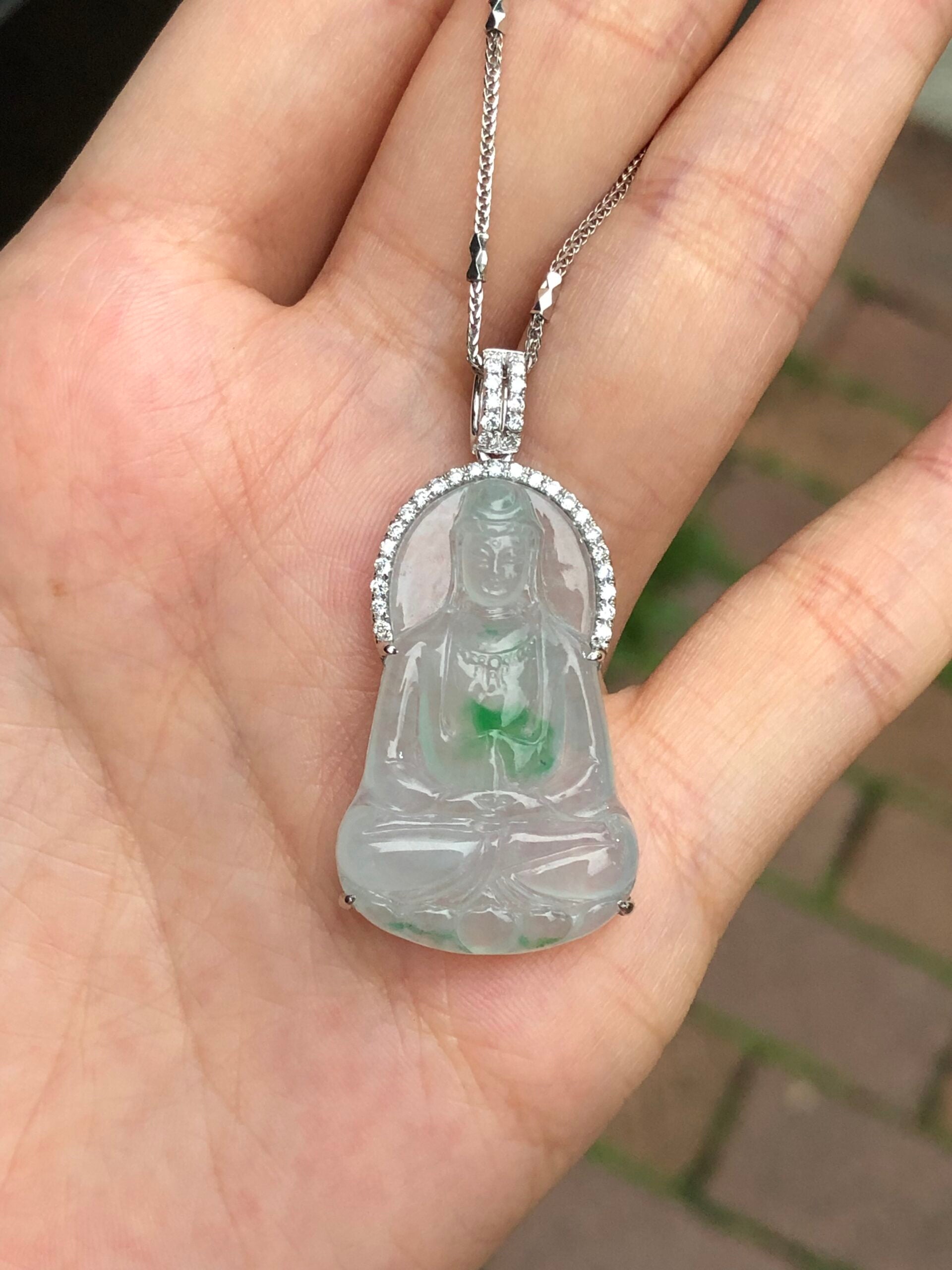 Icy Green Jade Guan Yin Pendant