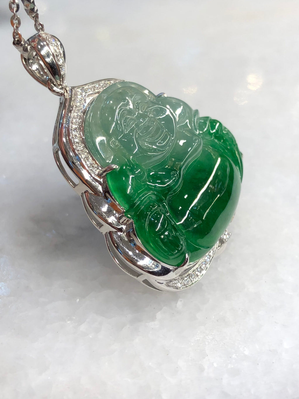 Icy Green Jade Buddha Pendant
