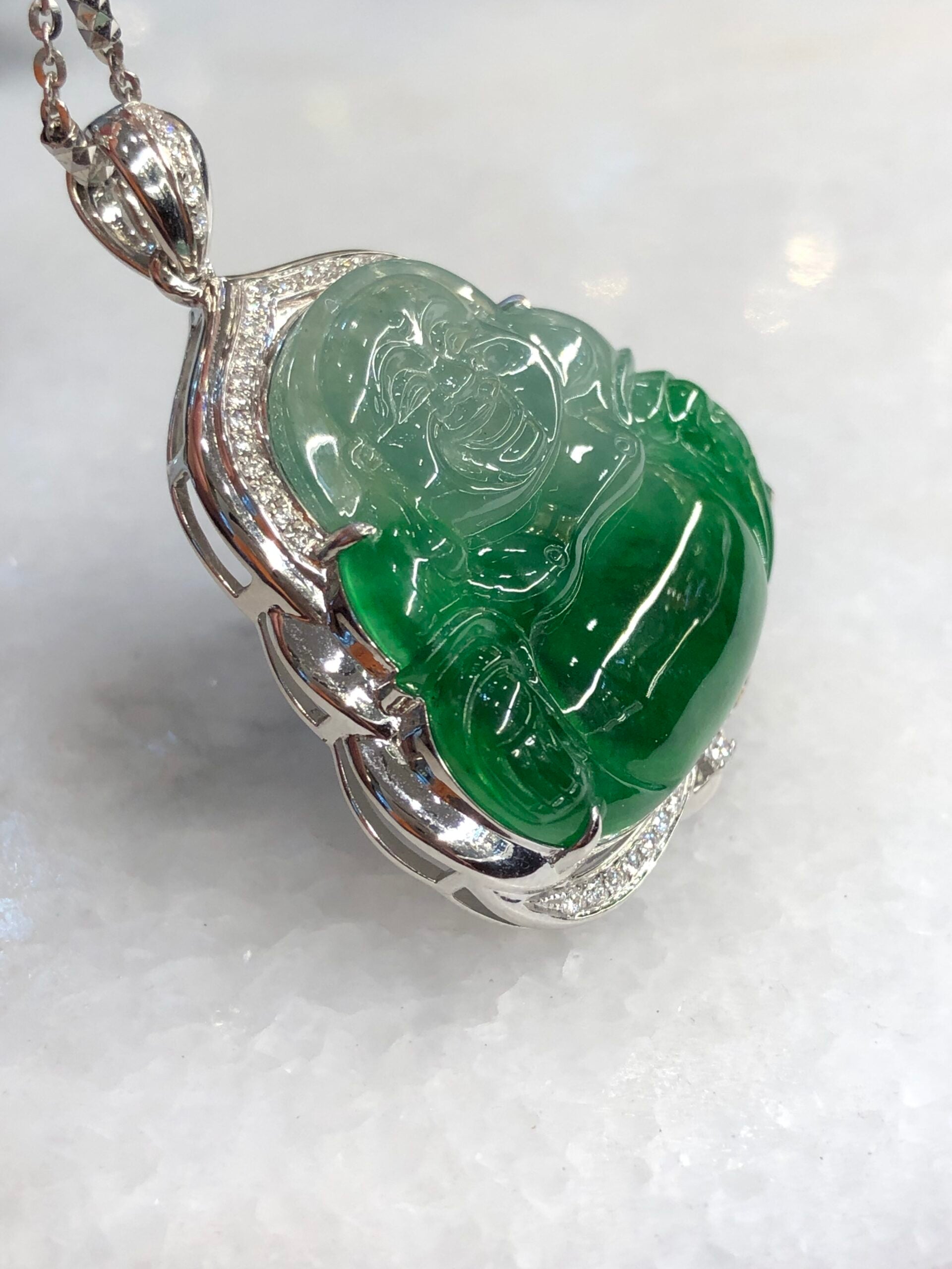 Icy Green Jade Buddha Pendant