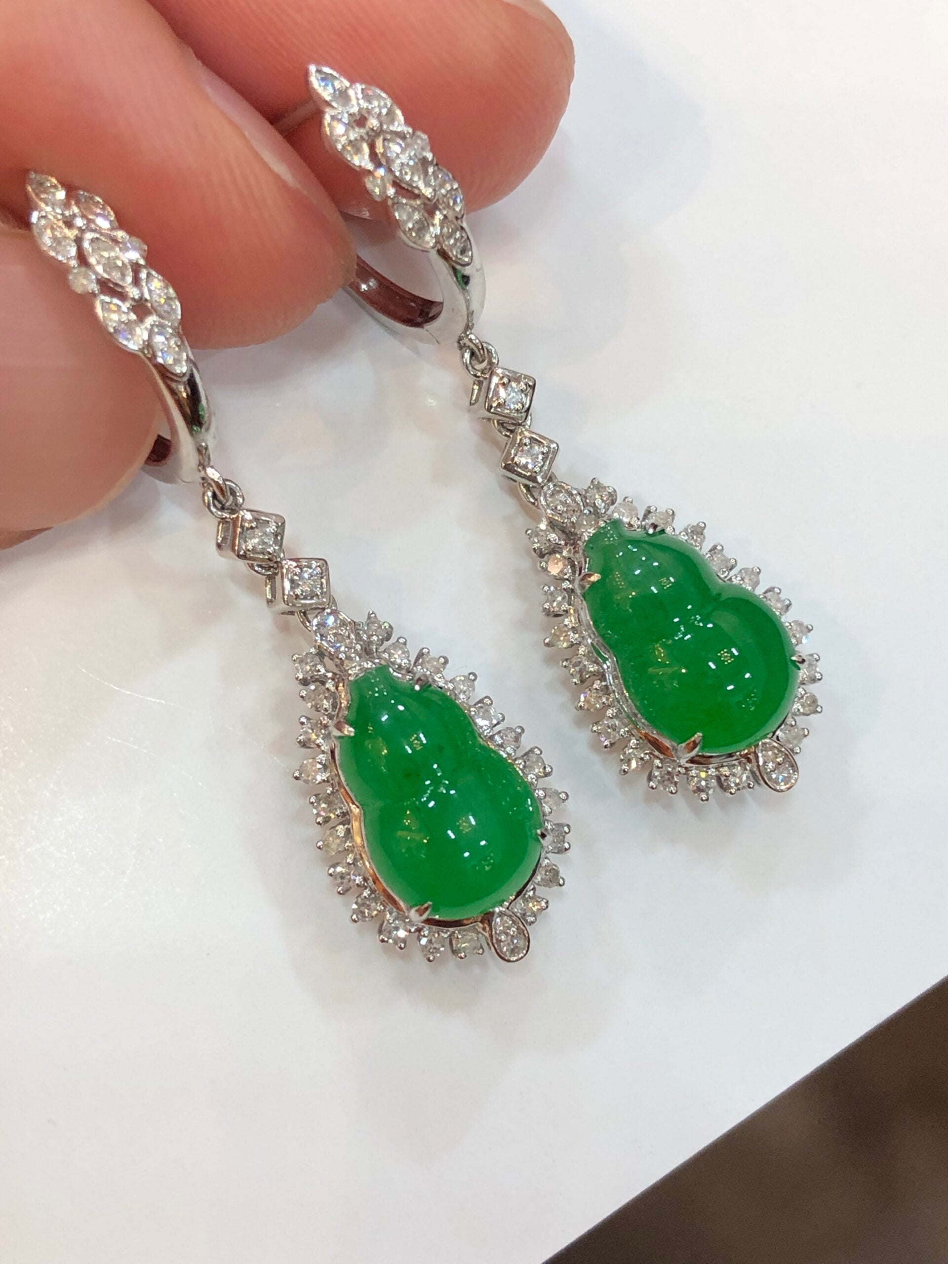 Icy Green Jade Gourd Earrings