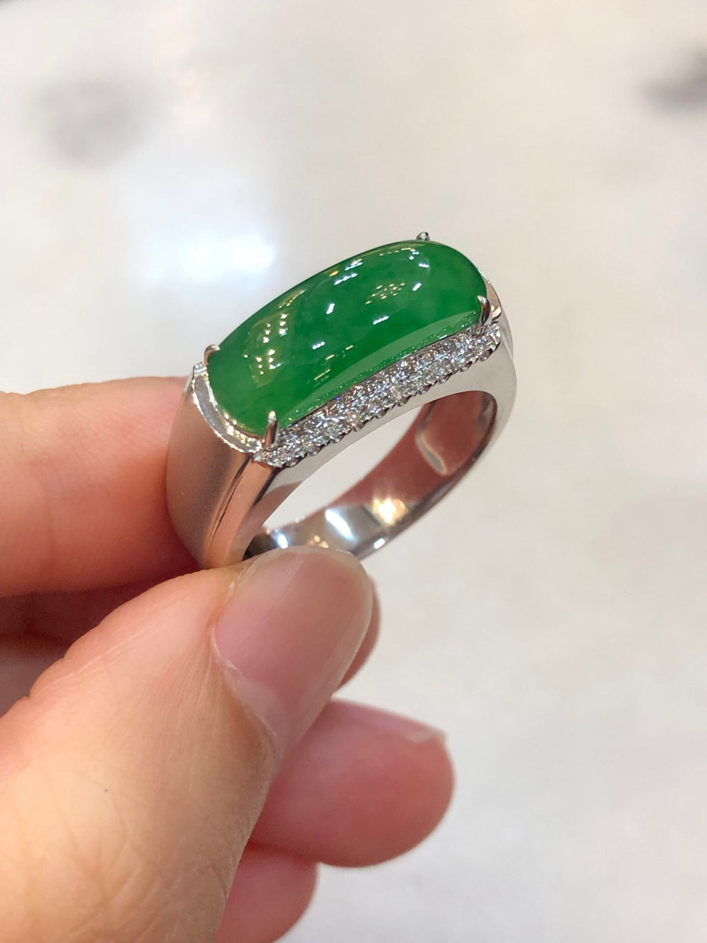 Icy Green Jade Saddle Ring