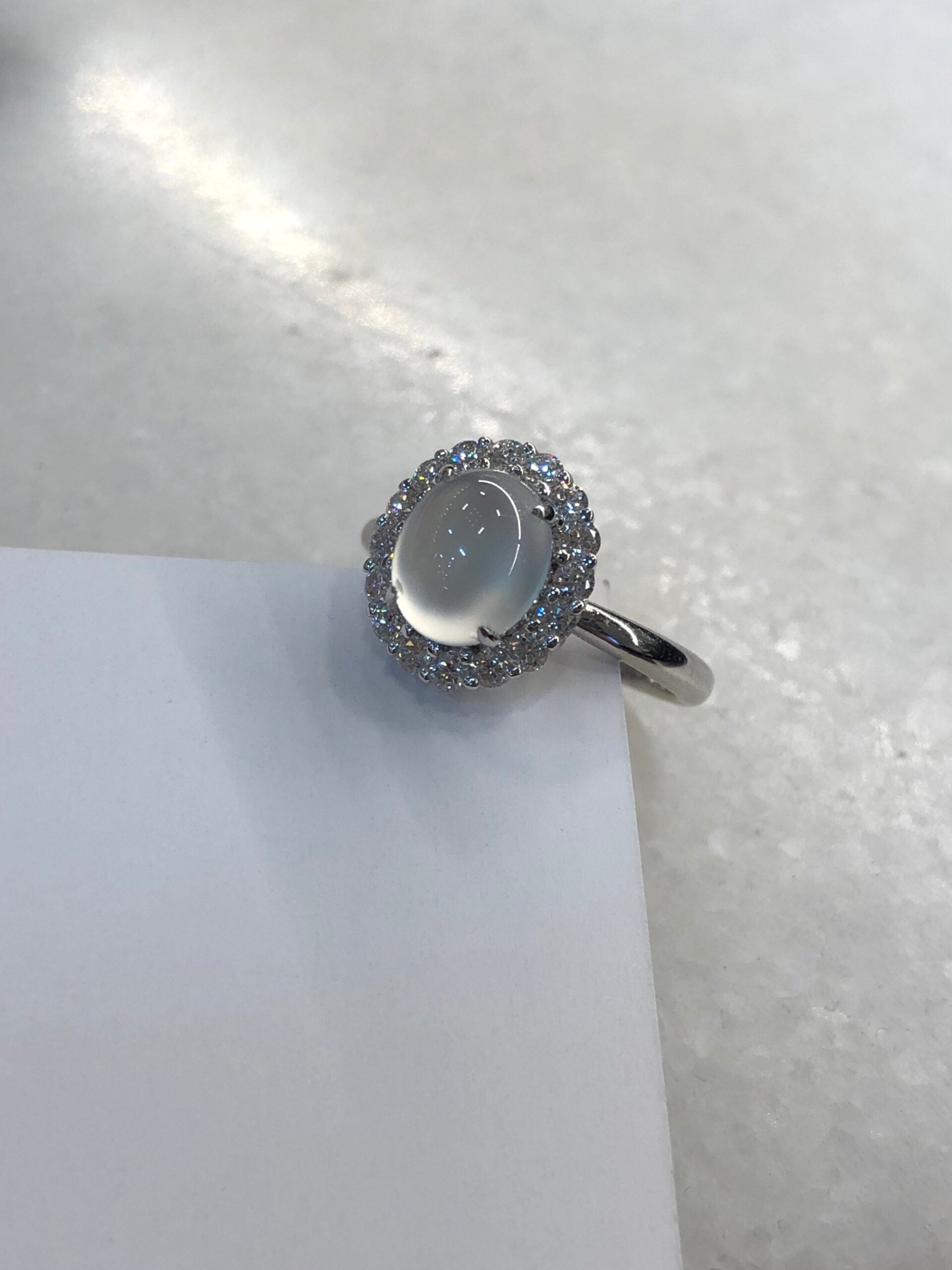 Icy Jade Cabochon Ring (Glassy Variety)