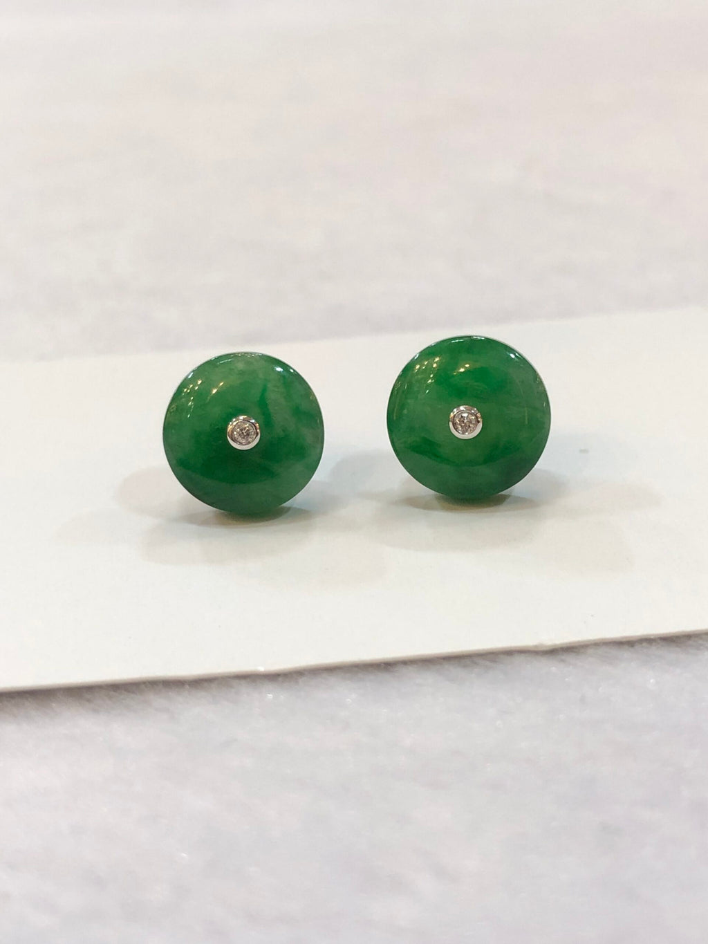 Icy Green Jade Safety Coin Earrings