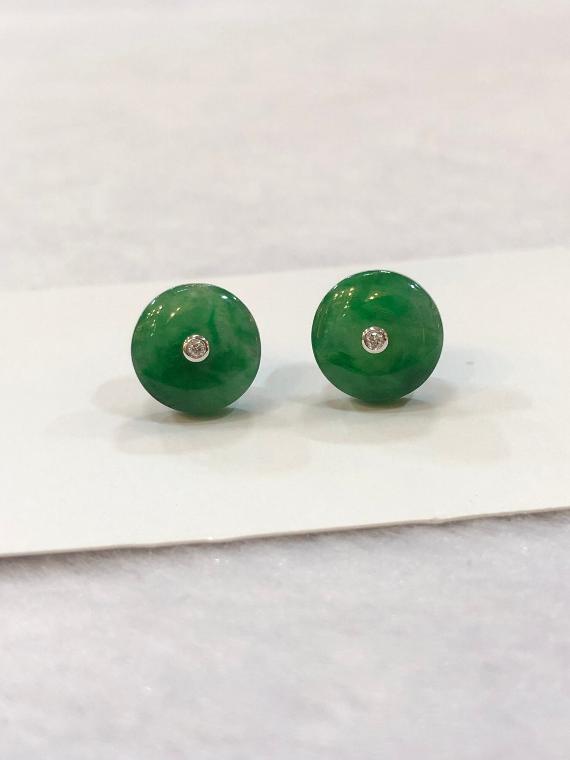 Icy Green Jade Safety Coin Earrings