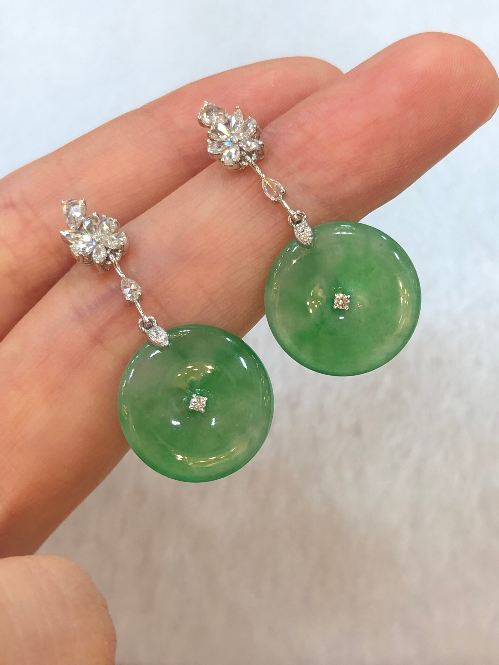 Icy Green Jade Safety Coin Earrings