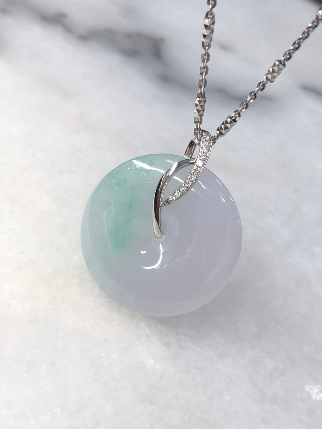 Icy White with Green Jade Safety Coin Pendant