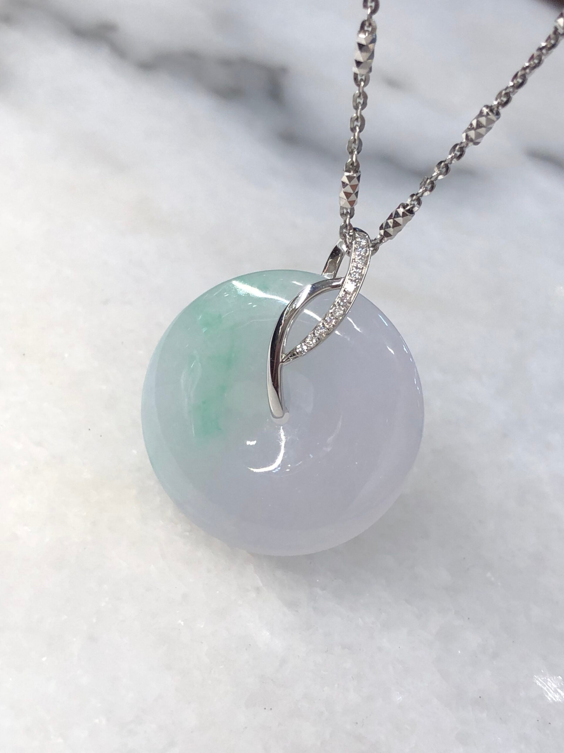 Icy White with Green Jade Safety Coin Pendant