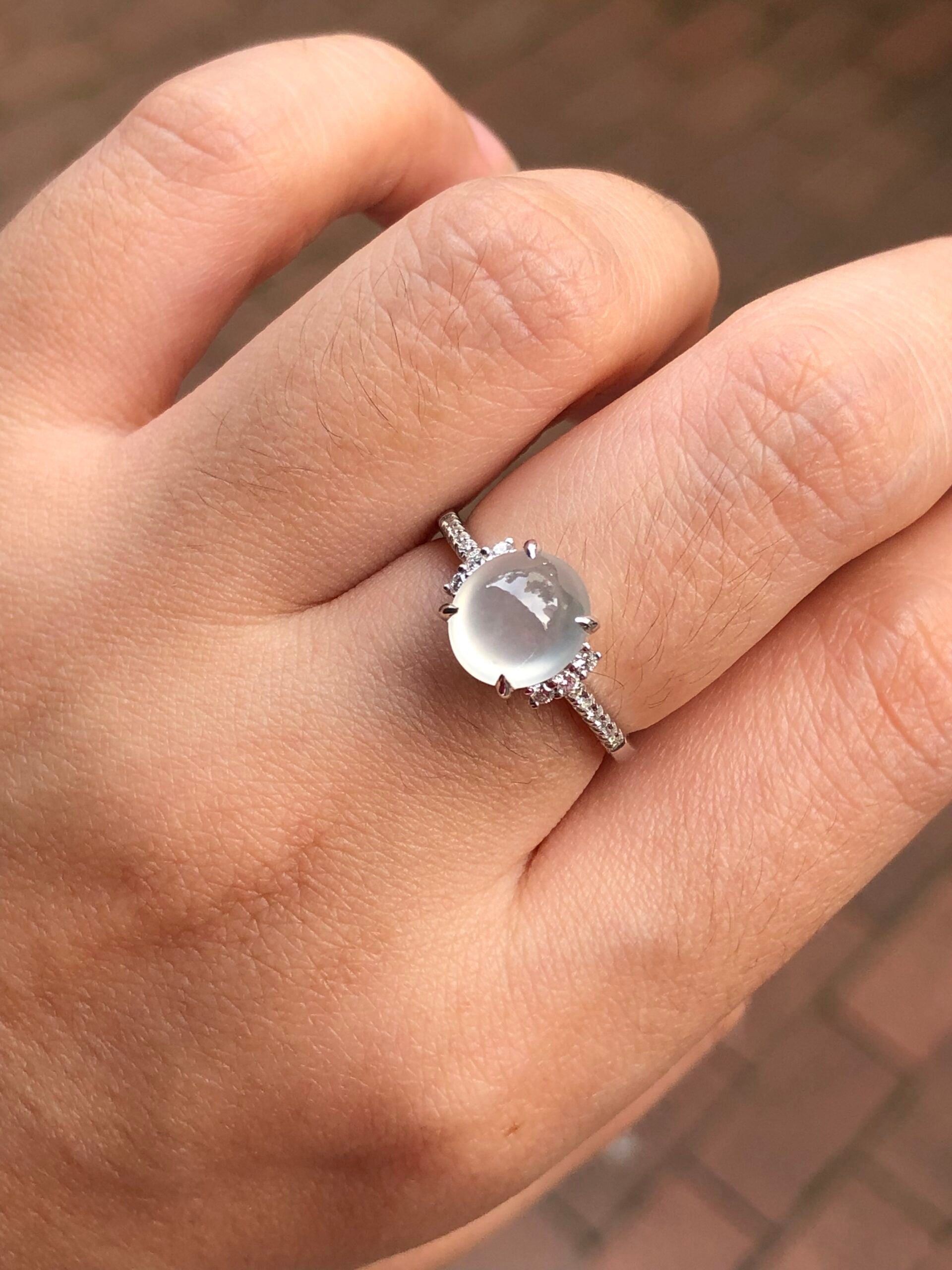 Icy Jade Cabochon Ring (Glassy Variety)