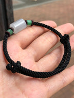 Icy with Green Jade Barrels Bracelet