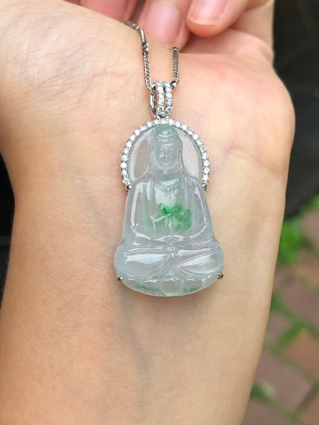 Icy Green Jade Guan Yin Pendant