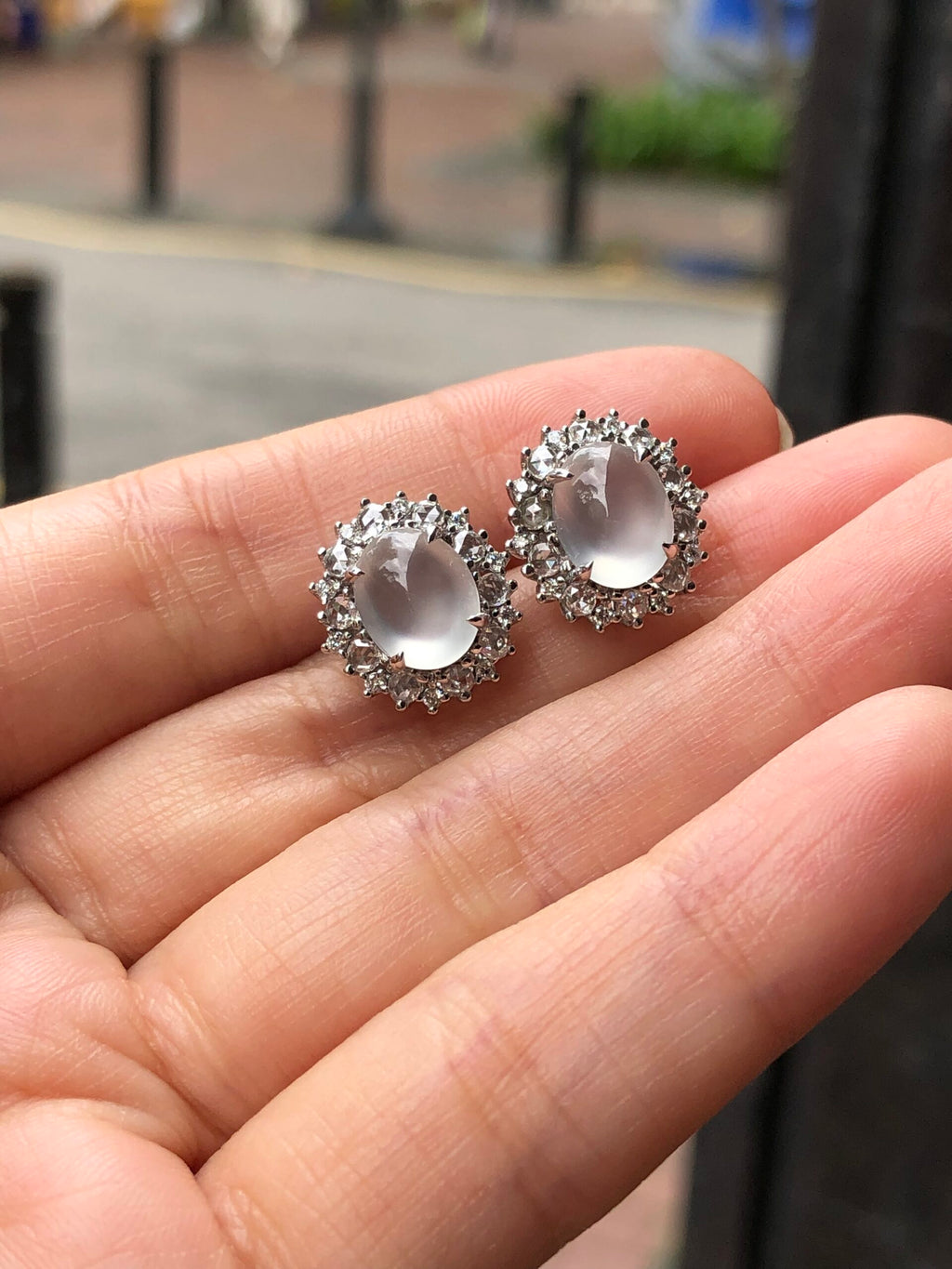 Icy Jade Cabochons Earrings (Glassy Variety)