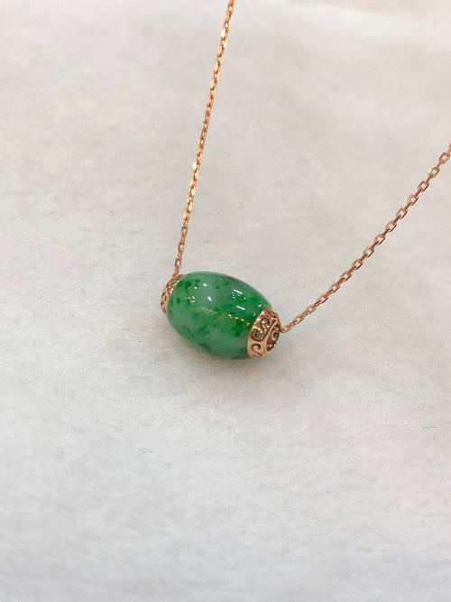 Green Jade Barrel(with gold chain)