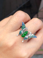 Green Jade Pea Pod Butterfly Ring