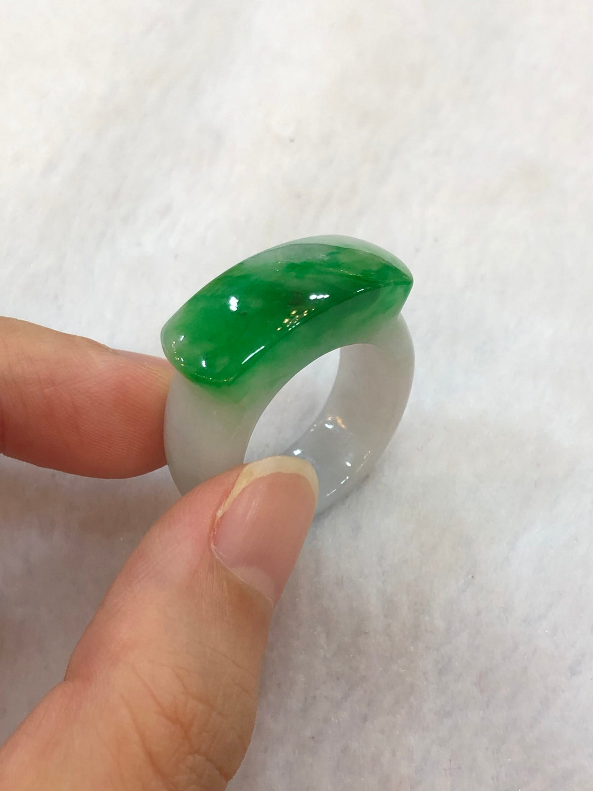 Green Jade Saddle Ring