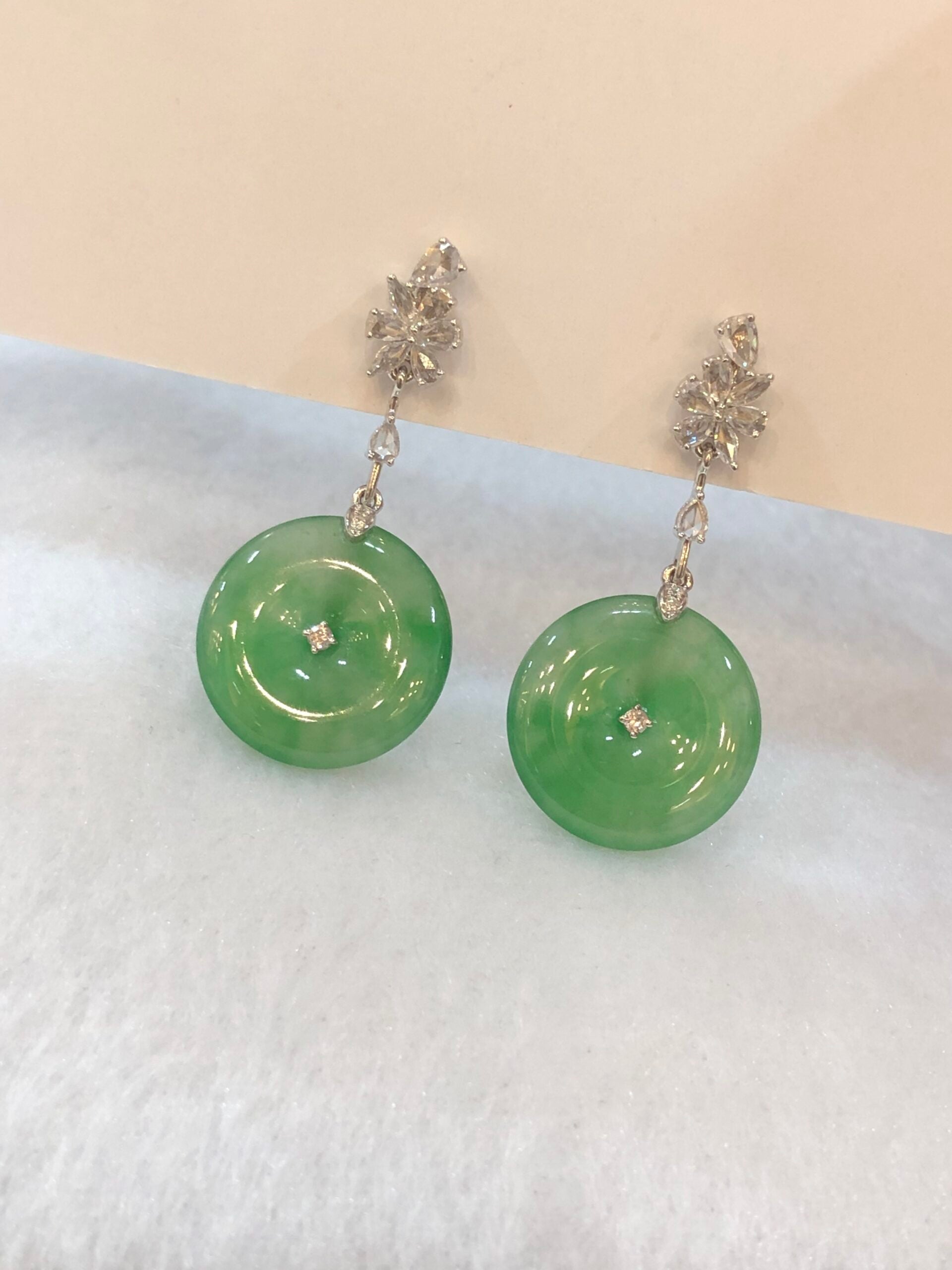 Icy Green Jade Safety Coin Earrings