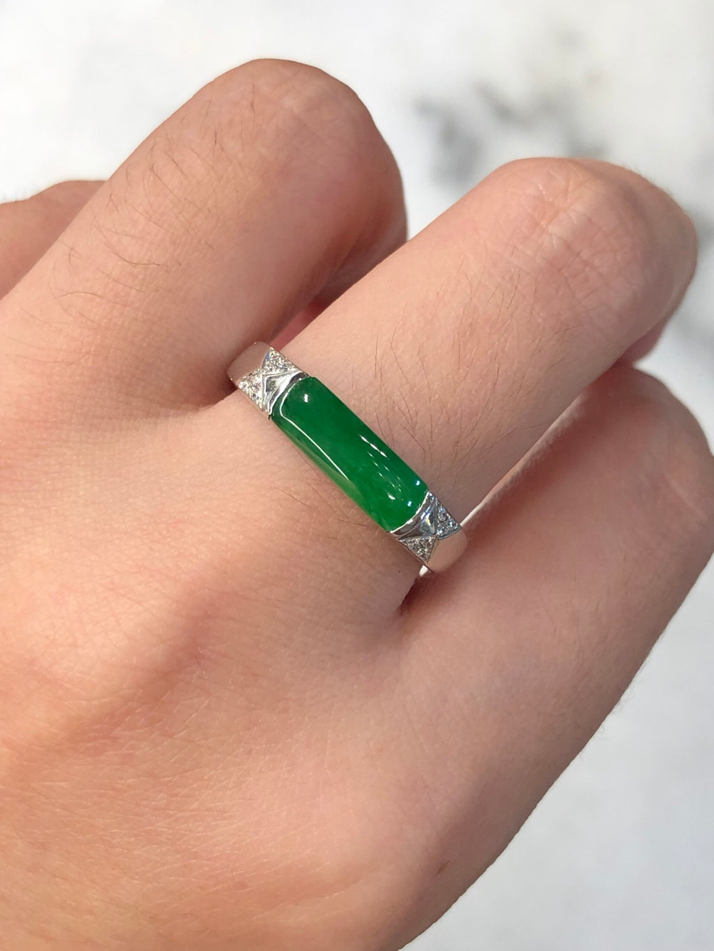 Green Jade Saddle Ring