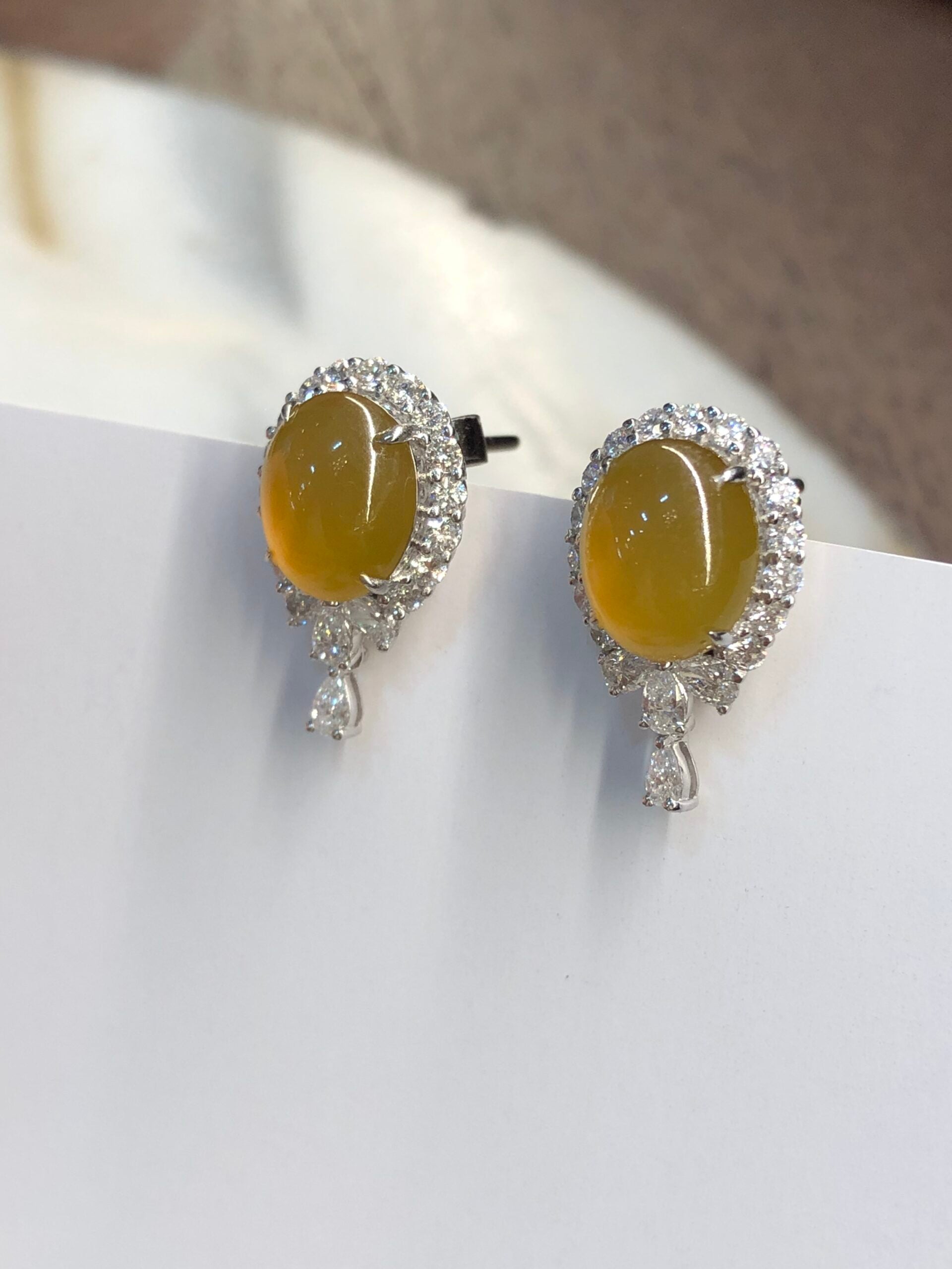 Icy Honey Jade Cabochons Earrings