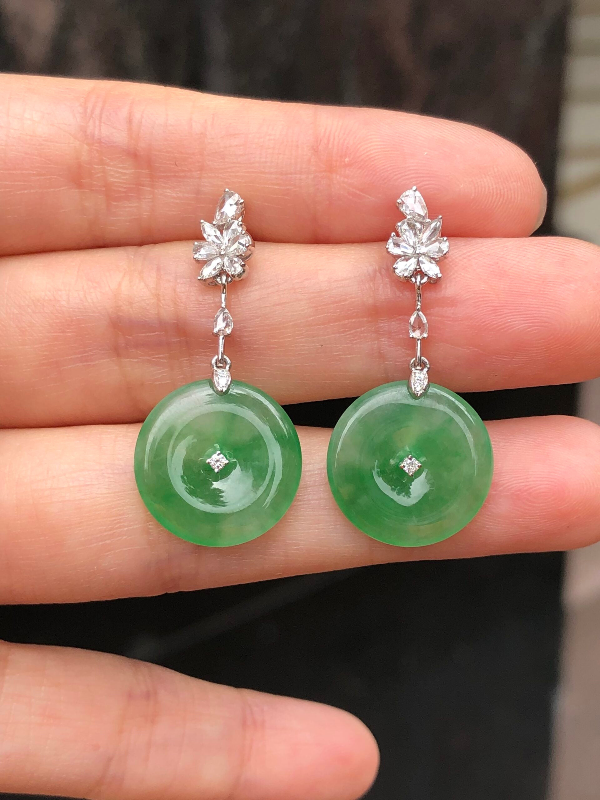 Icy Green Jade Safety Coin Earrings