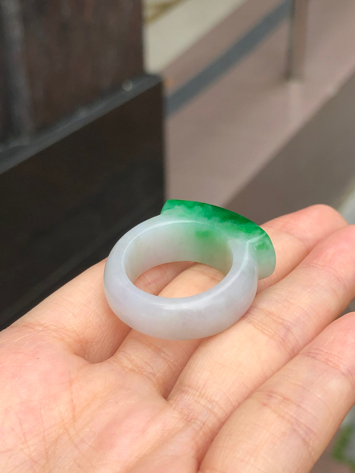 Green Jade Saddle Ring