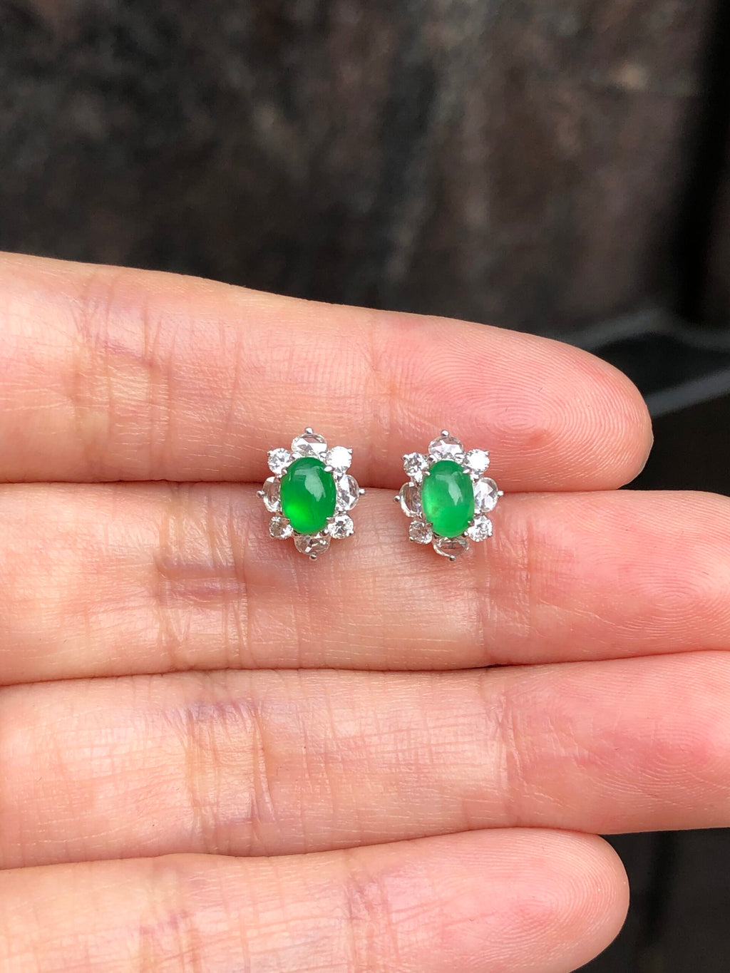 Icy Green Jade Cabochons Earrings
