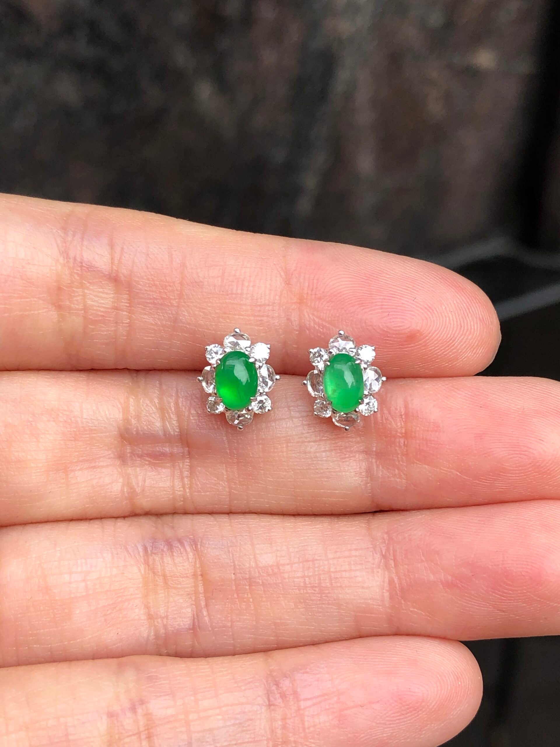 Icy Green Jade Cabochons Earrings