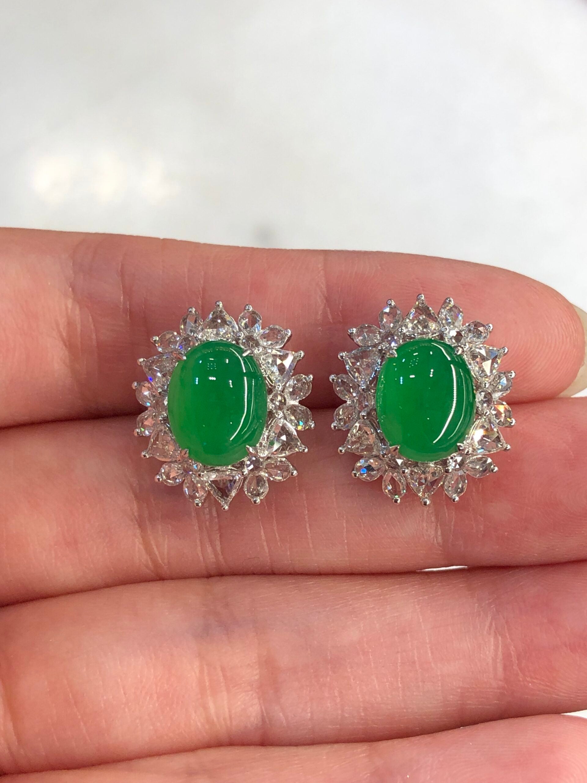 Icy Green Jade Cabochons Earrings