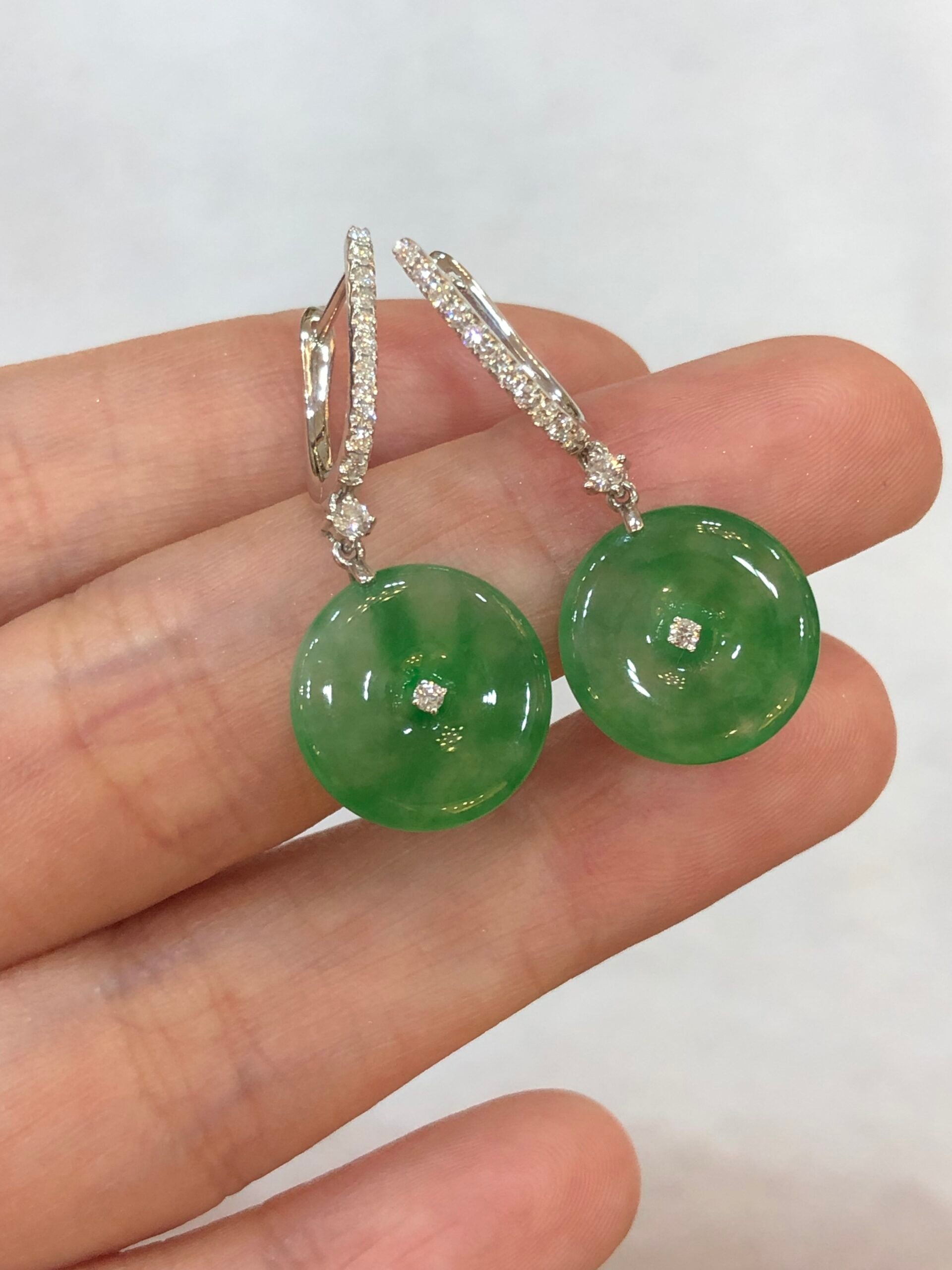 Icy Green Jade Safety Coin Earrings