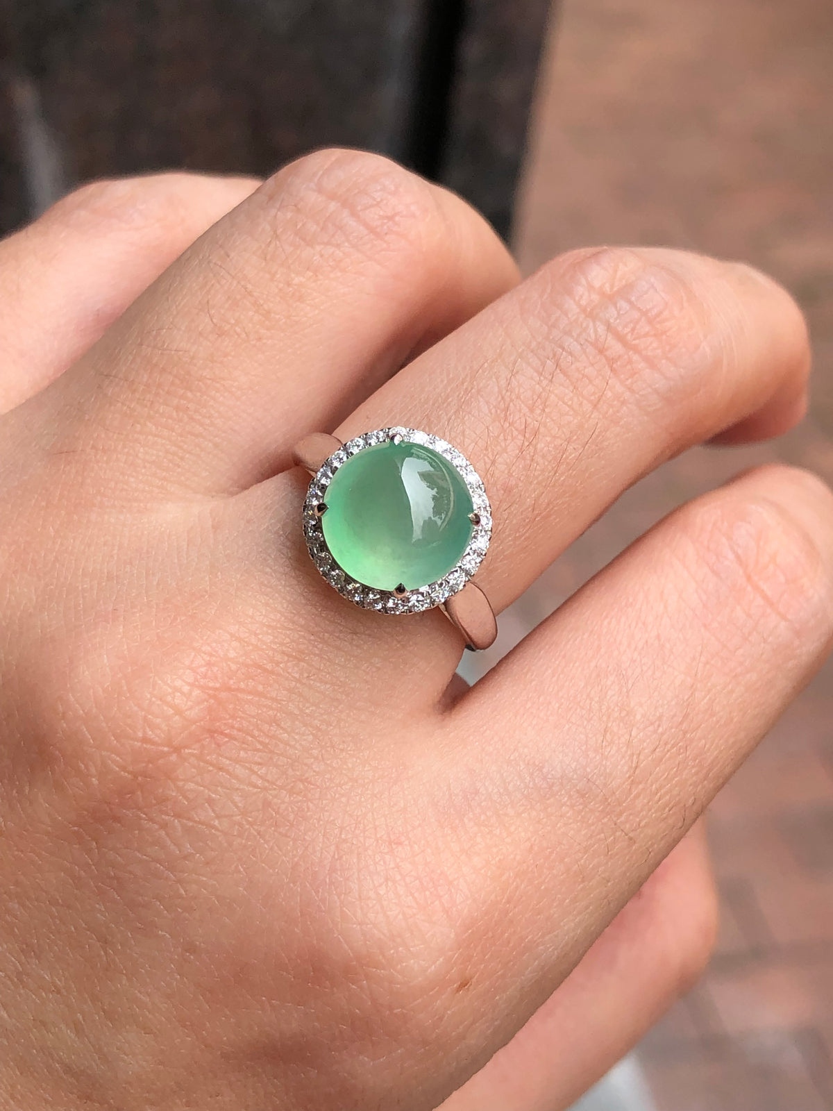 Natural Type A Icy Green Cabochon Jadeite Ring | ClassicJade Singapore