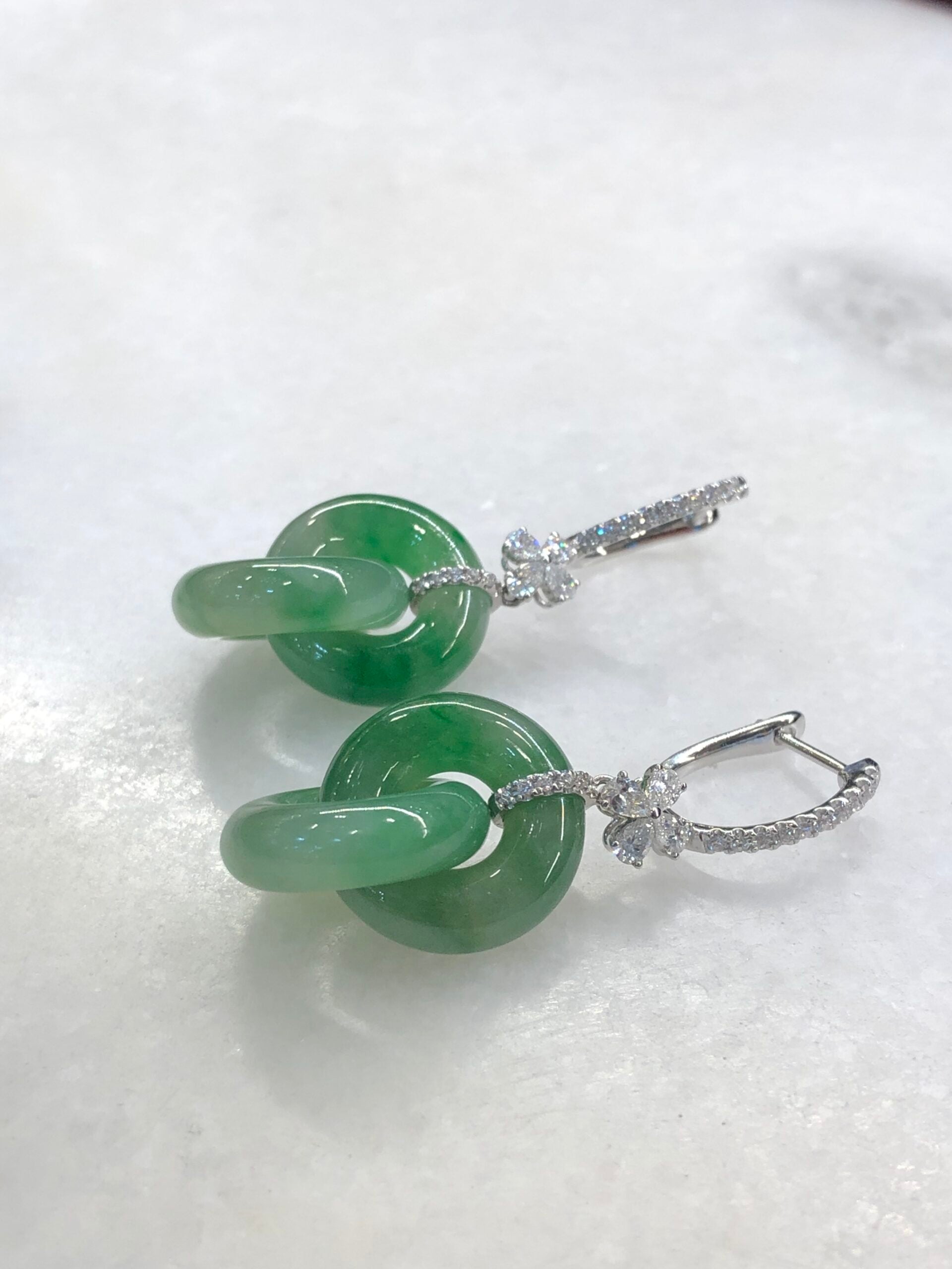 Icy Green Jade Double Loops Earrings