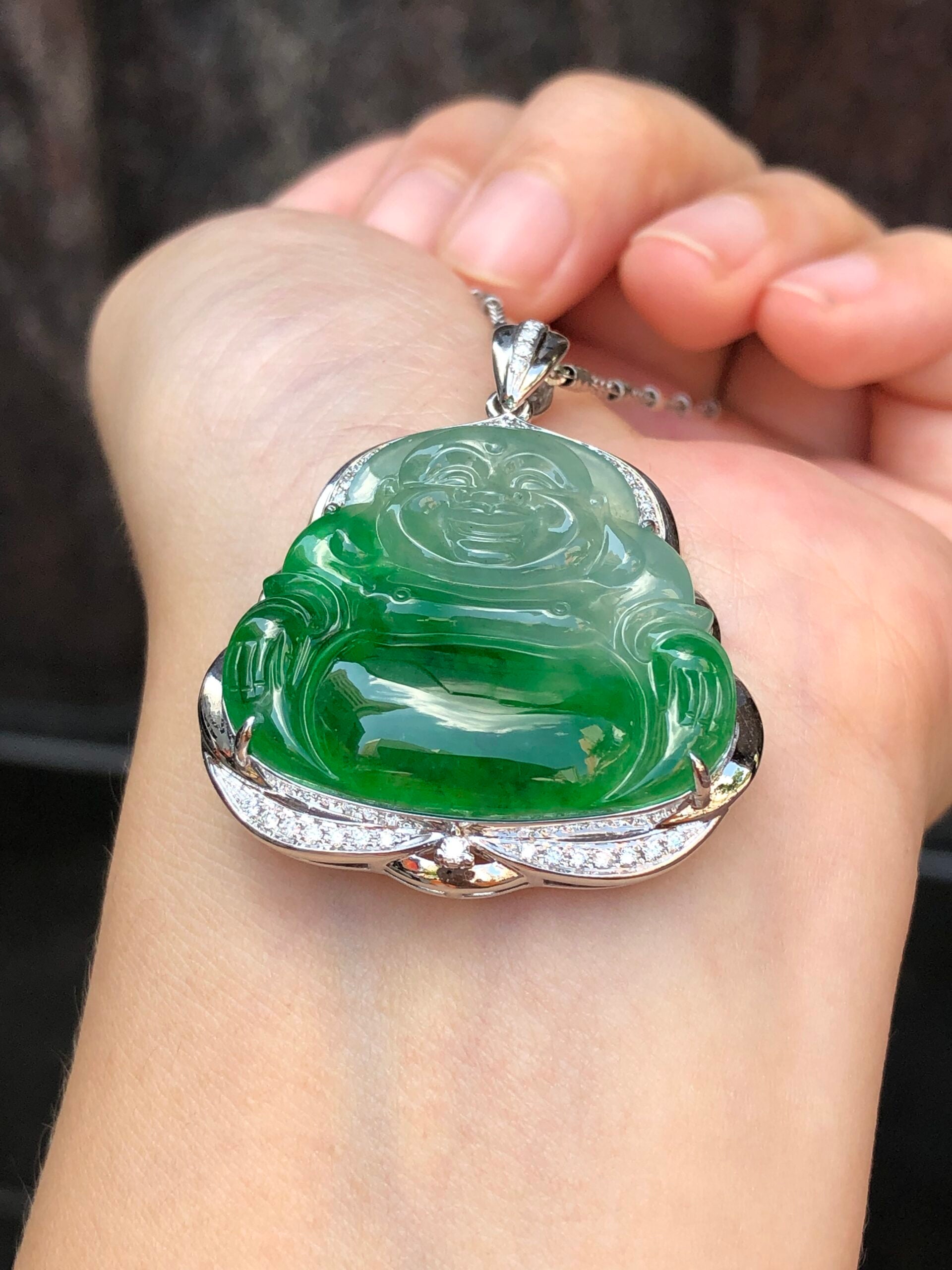 Icy Green Jade Buddha Pendant