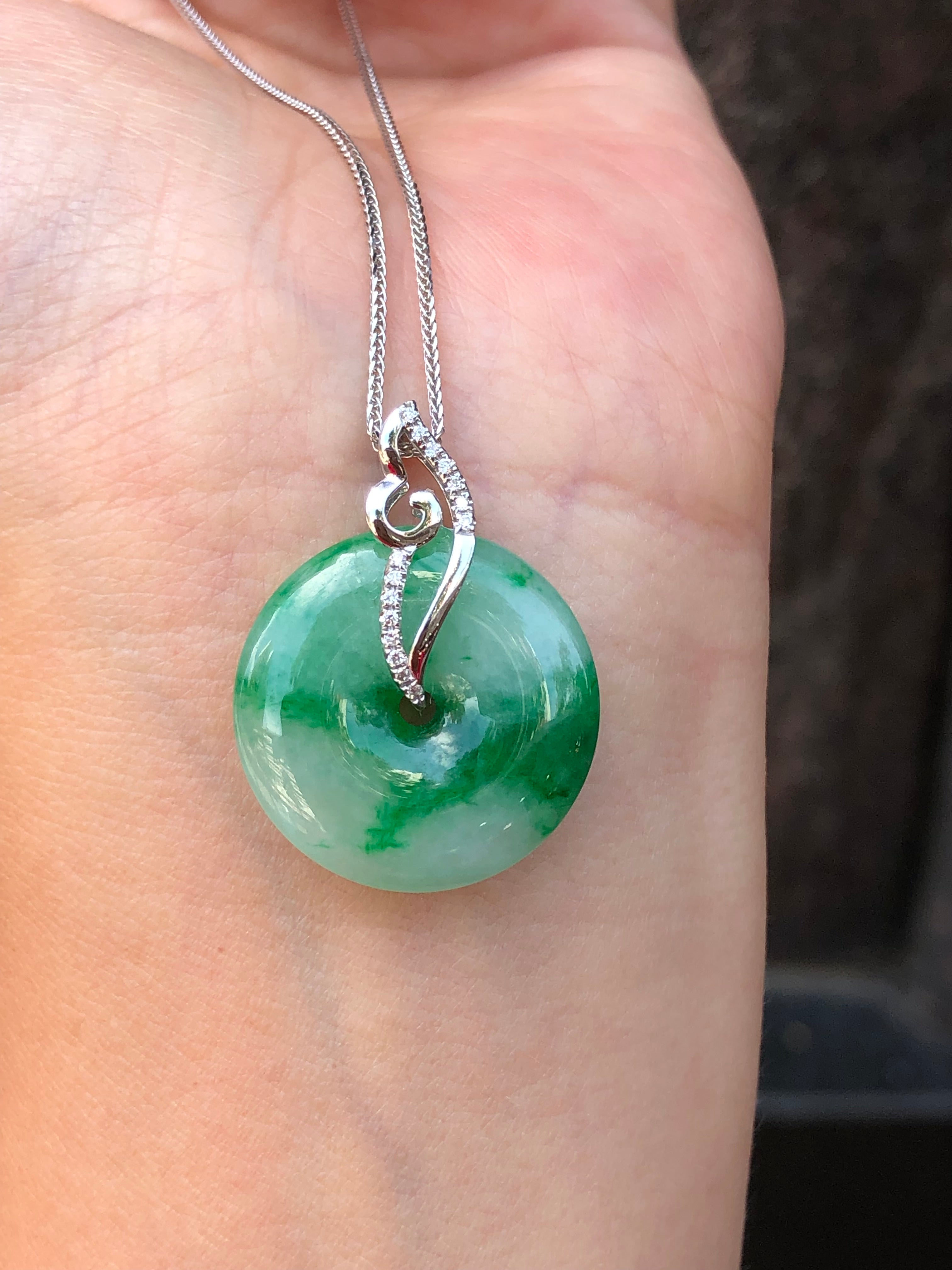 Green Safety Coin Jadeite Pendant