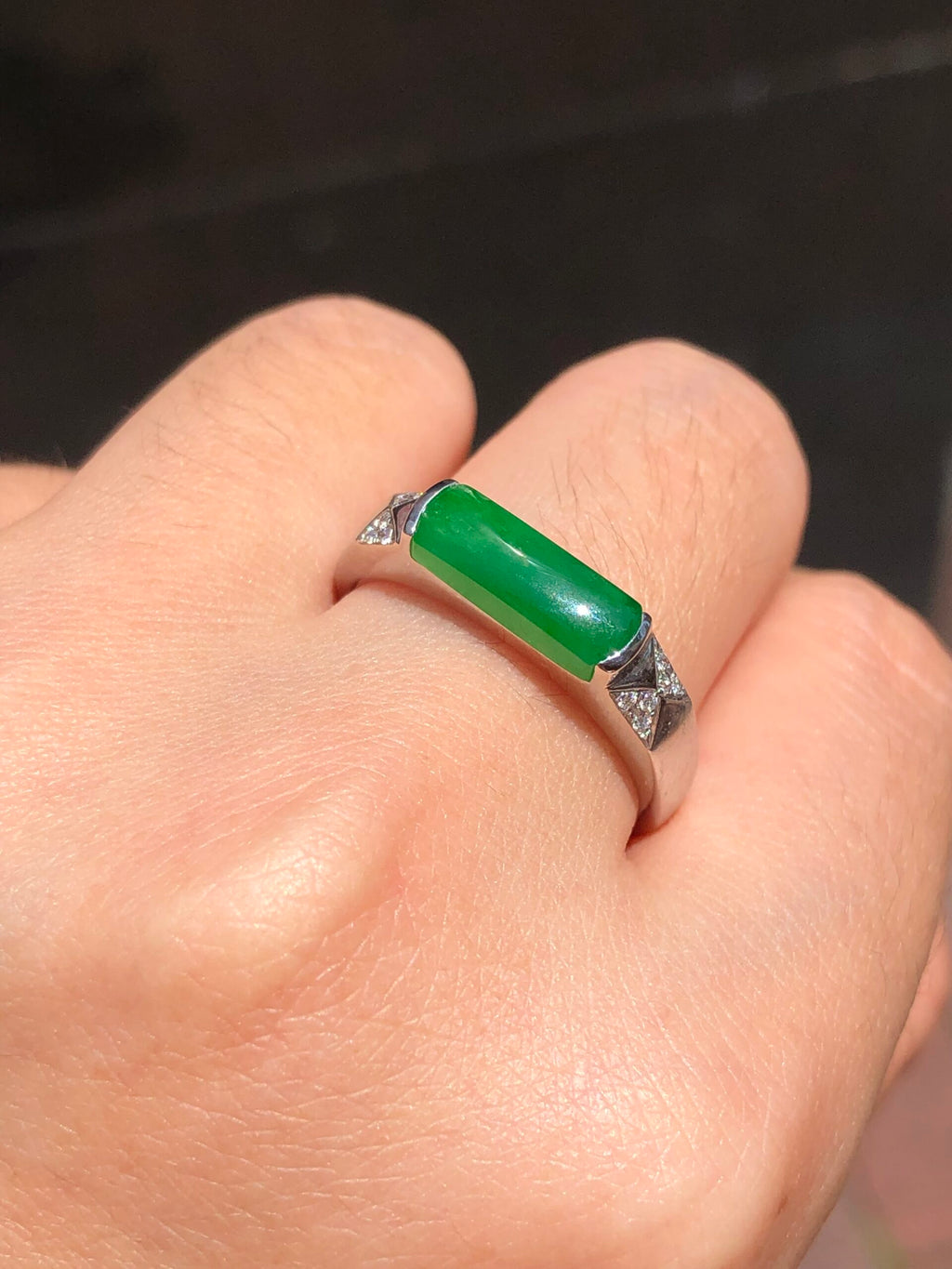 Green Jade Saddle Ring