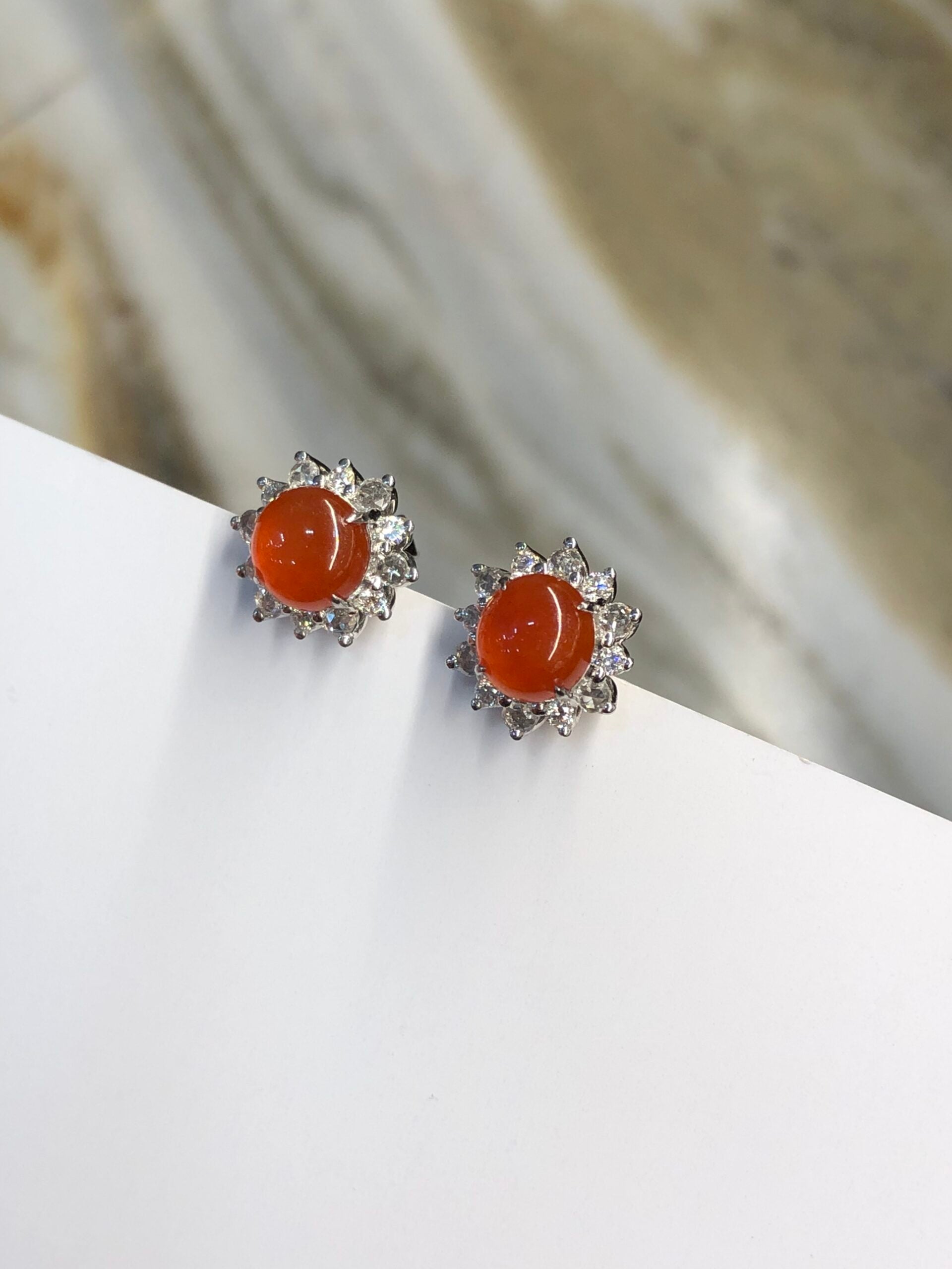 Icy Orange Jade Cabochons Earrings