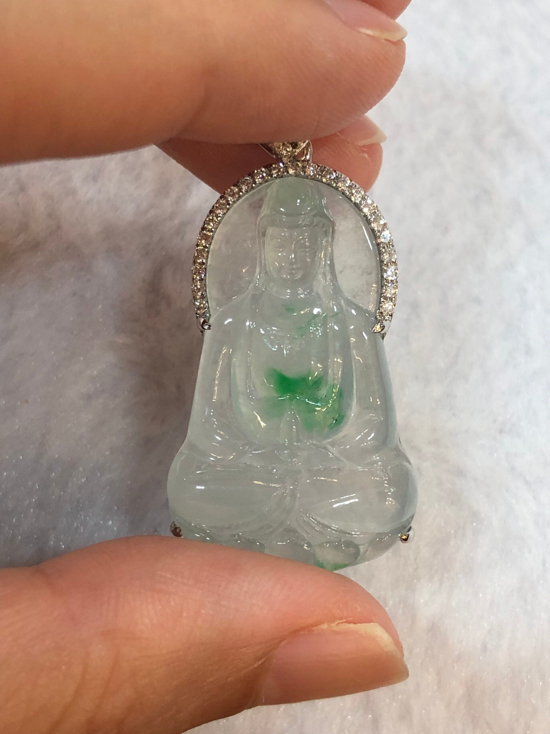 Icy Green Jade Guan Yin Pendant