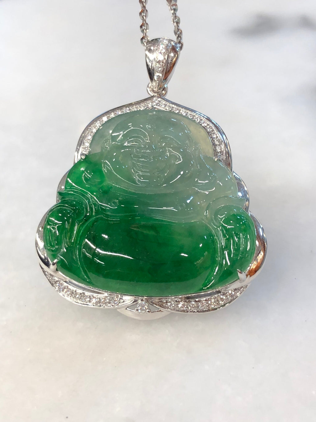 Icy Green Jade Buddha Pendant