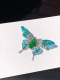 Green Jade Pea Pod Butterfly Pendant/Brooch