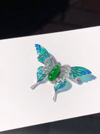 Green Jade Pea Pod Butterfly Pendant/Brooch