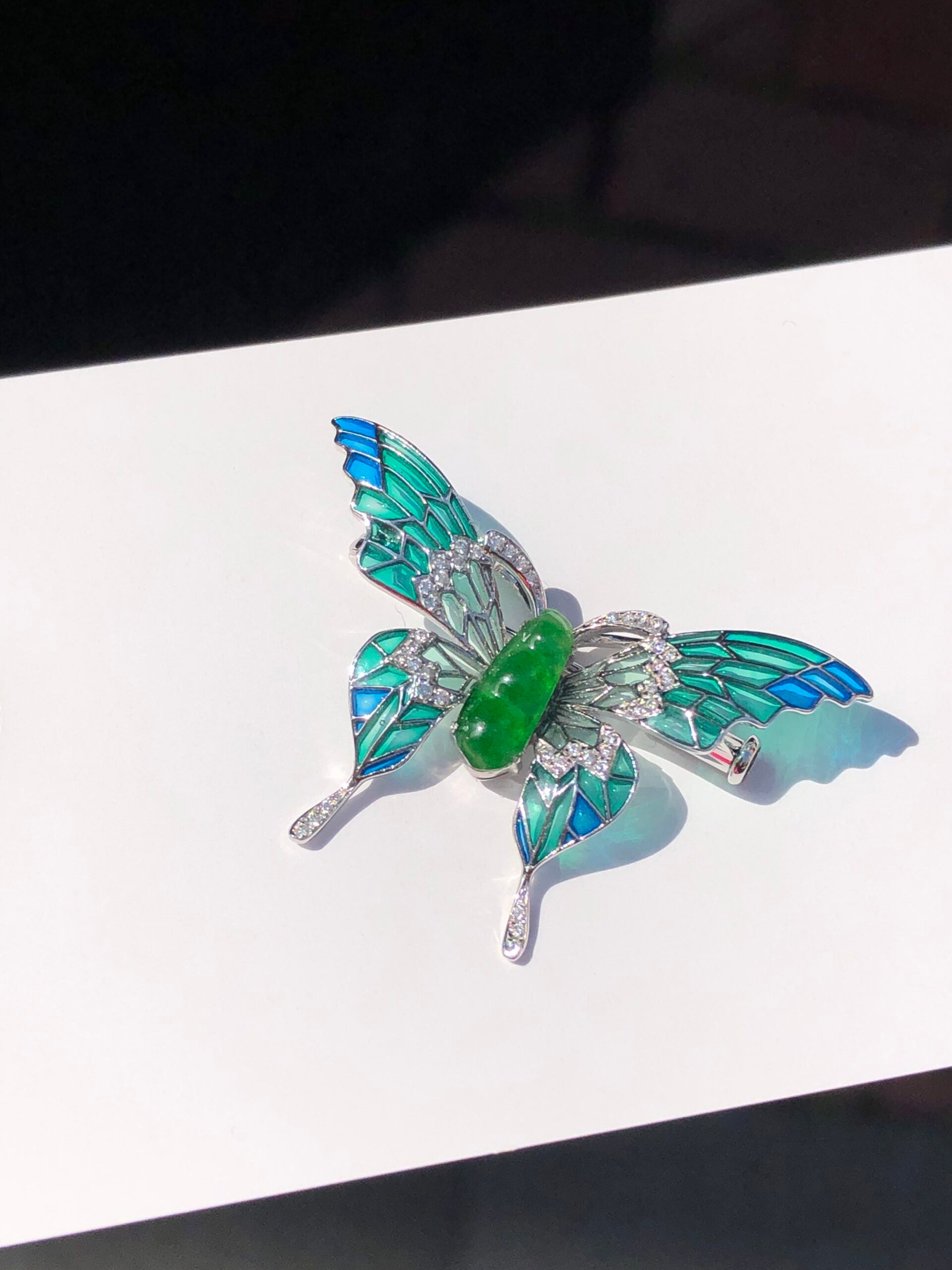 Green Jade Pea Pod Butterfly Pendant/Brooch