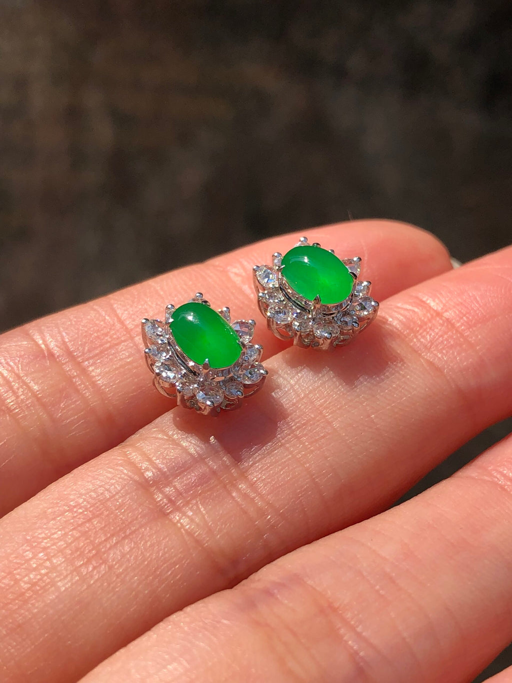 Icy Green Jade Cabochons Earrings