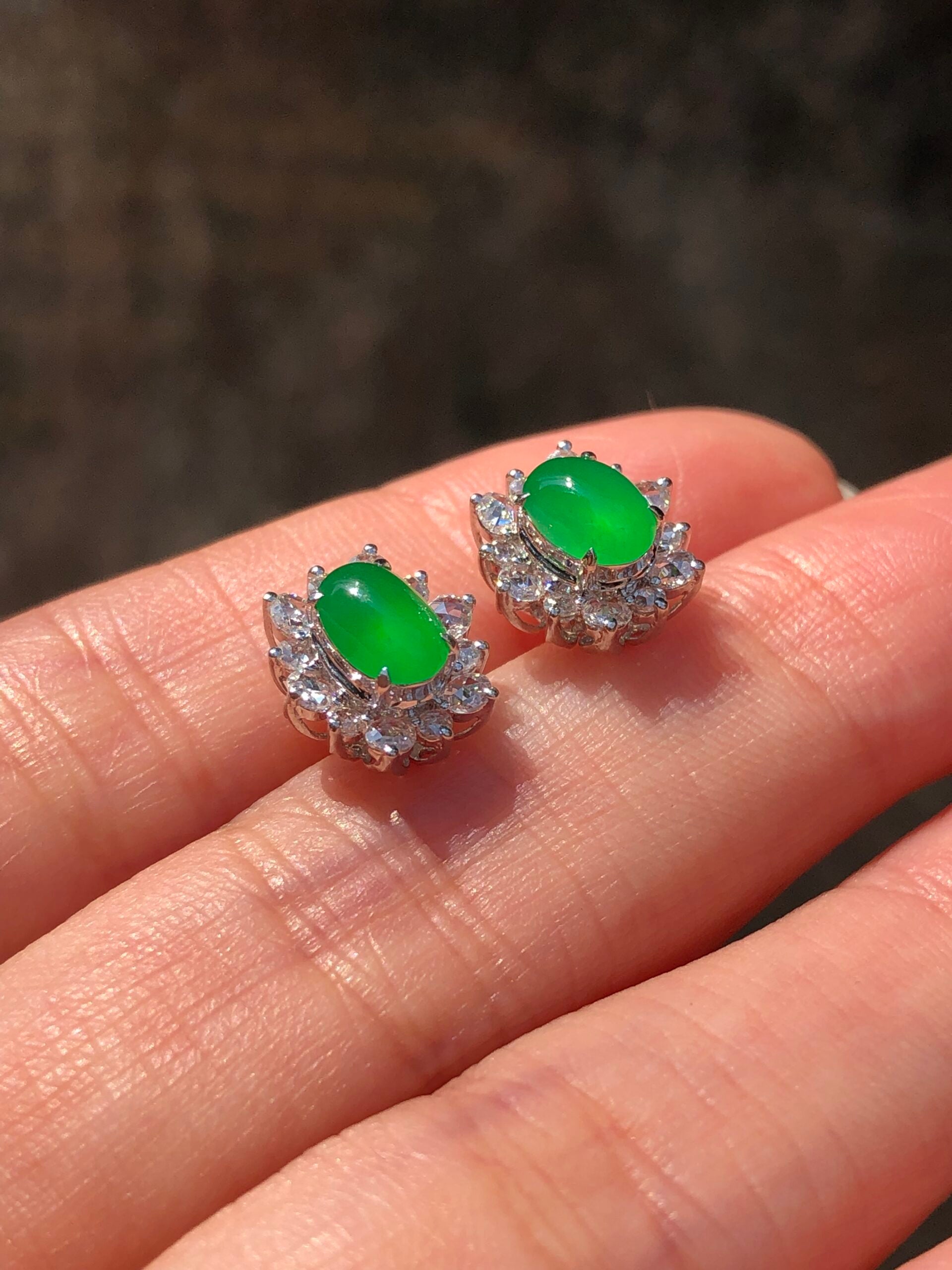 Icy Green Jade Cabochons Earrings