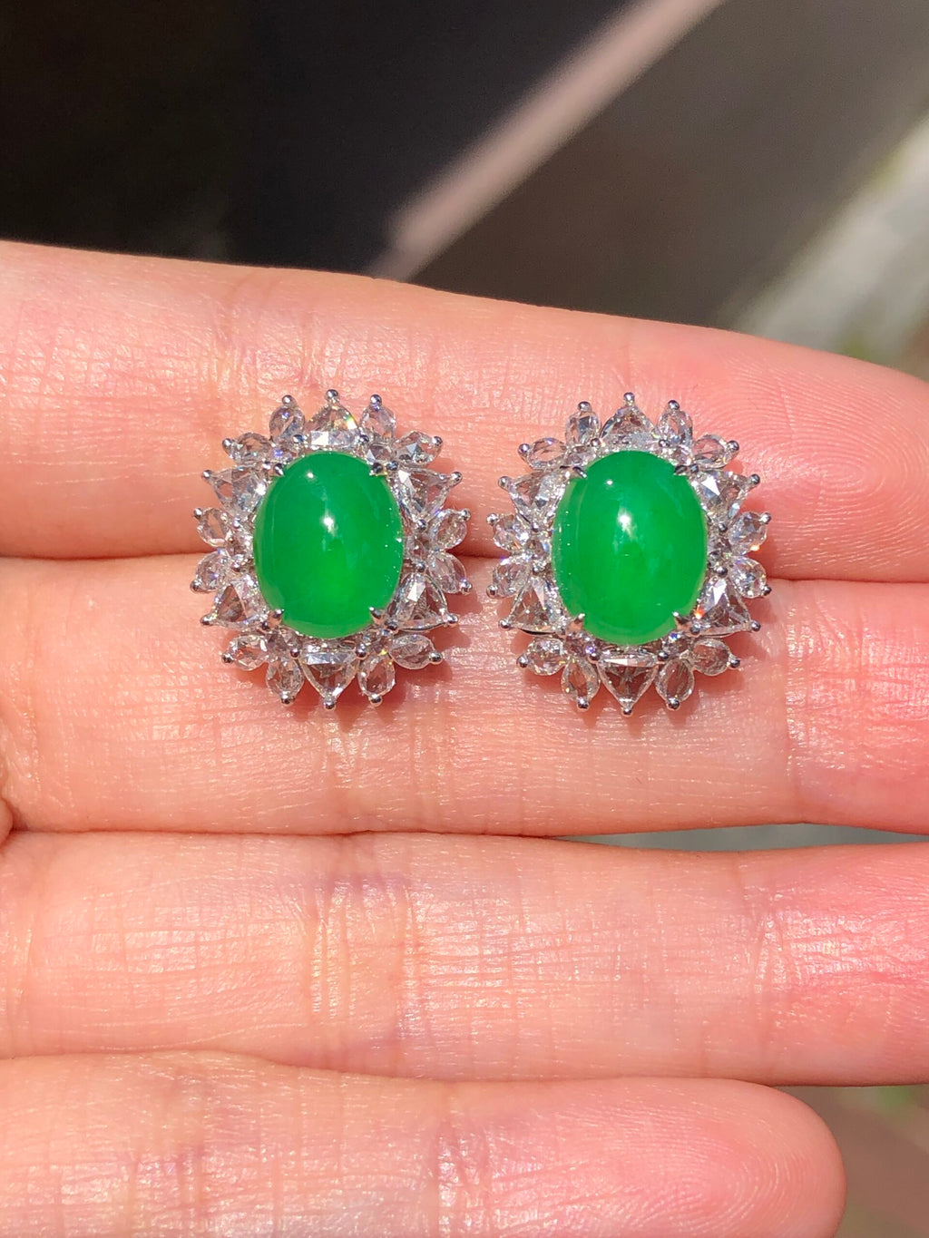 Icy Green Jade Cabochons Earrings