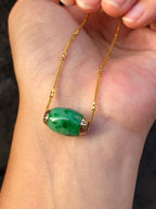 Green Jade Barrel(with 18K gold chain)
