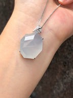 Natural Type A icy white faceted jadeite pendant in 18K white gold and natural diamonds | ClassicJade Singapore